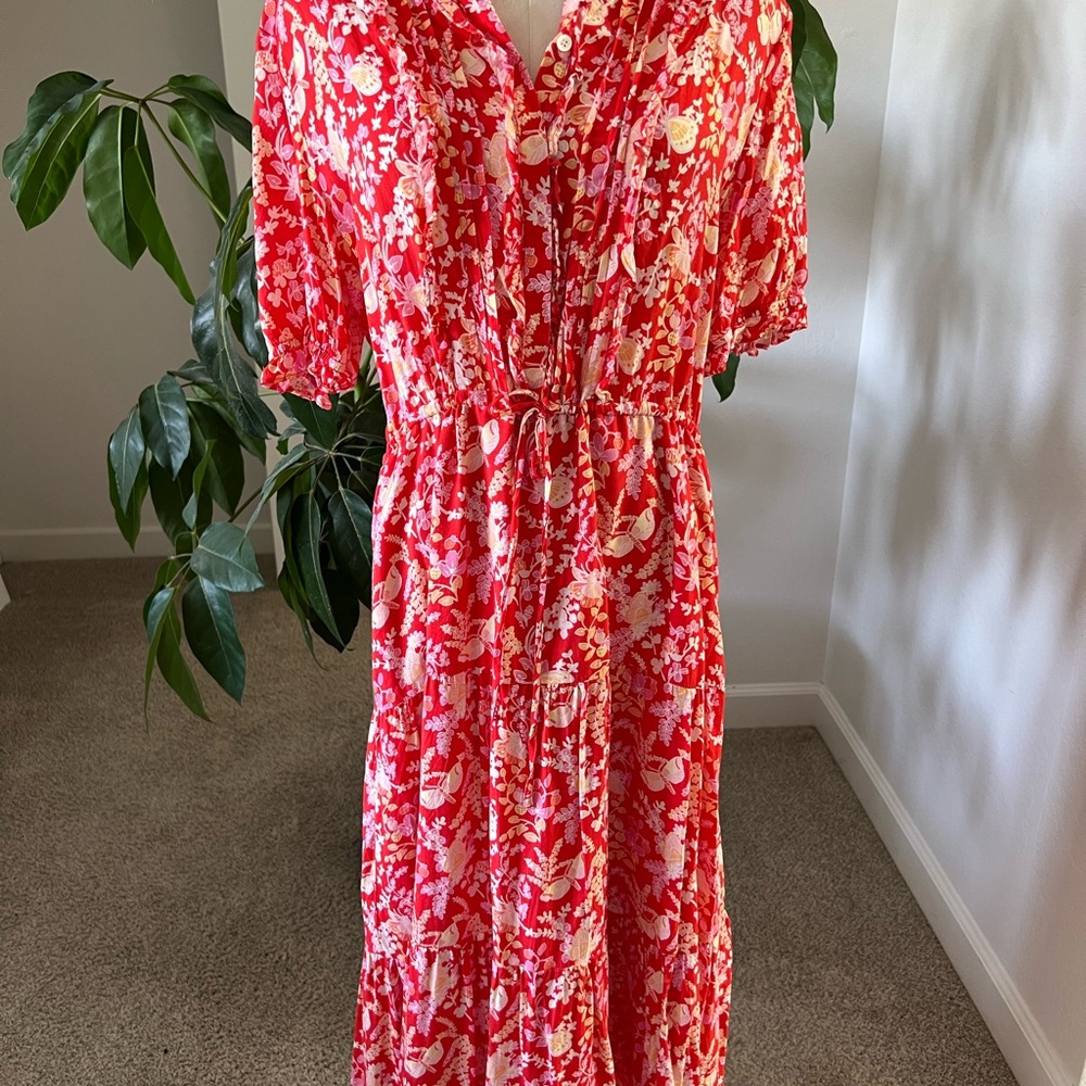 J McLaughlin Silk-Mix, Fully-lined, Floral Red Dress (US Large)